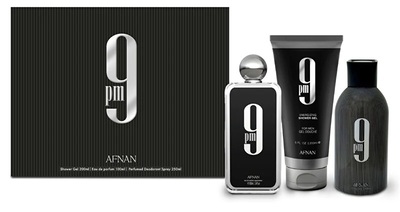 Afnan 9 PM edp + 200ml żel + 250ml Deo Spray